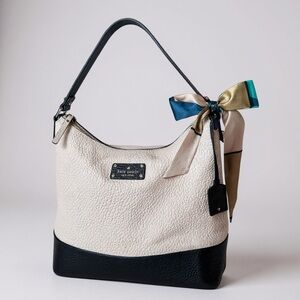 Kate Spade Two-Tone Black and Cream Pebbled Leather Hobo Bag. Great condition!